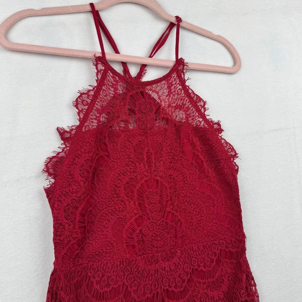 Free People Intimately Red Lace Halter Romper Medium Sleeveless Party‎ Elegant - Picture 2 of 11